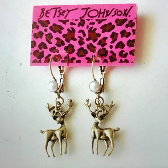 Deer Drop Dangle Earrings, Gold, Holidays are Coming! - Picture 2 of 5